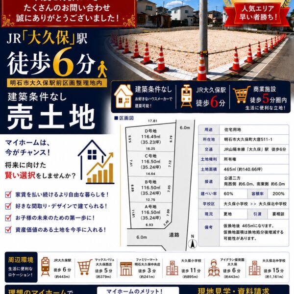 【8月】大久保大窪4区画　即完御礼
